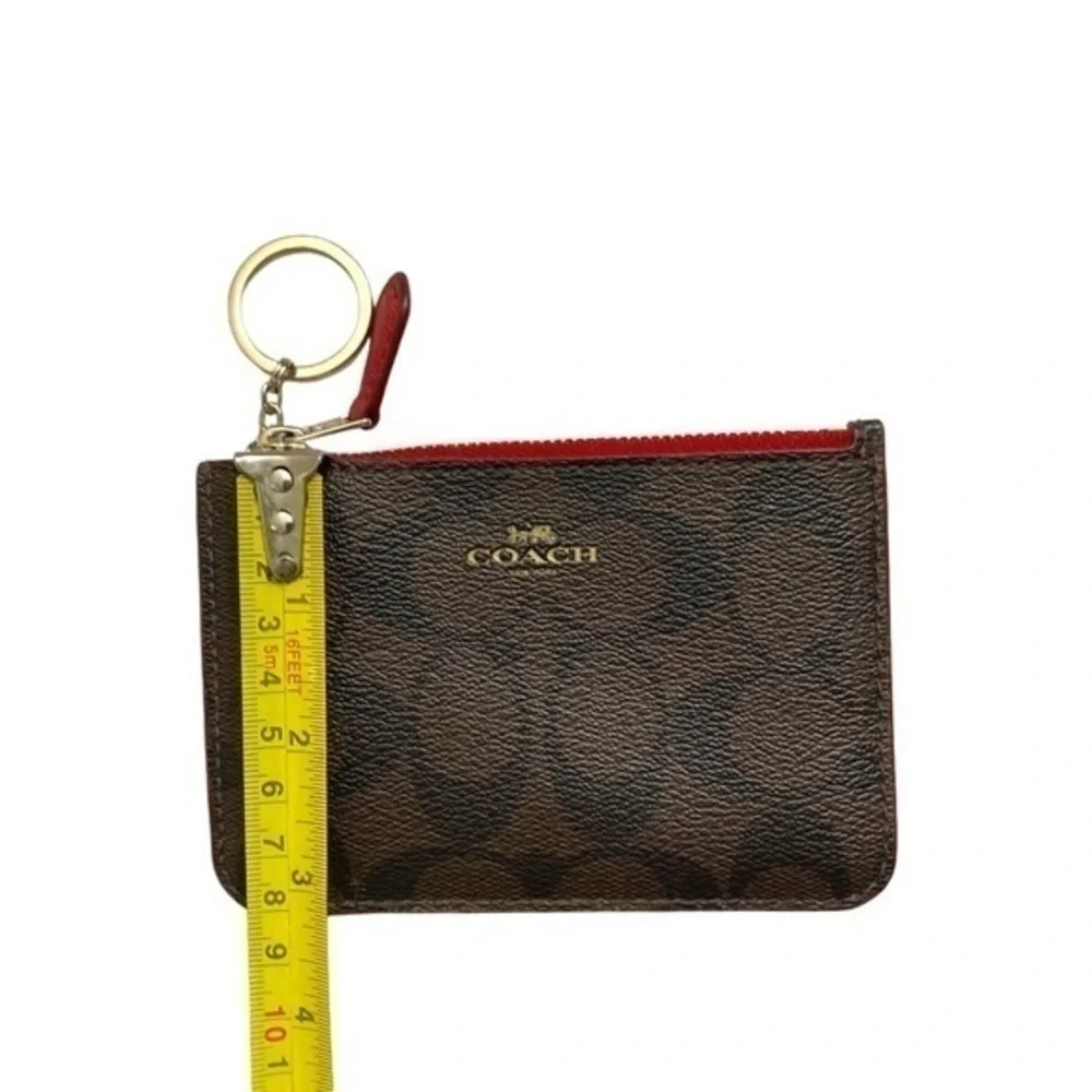 Coach keychain coin zipper case brown black red signature